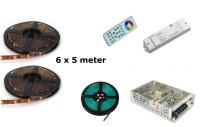 LEDstripset | Controller + LEDstrip 6 x 5M 30 LEDs/M Multikleur + Voeding + Afstandbe