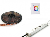LEDstripset | Controller + LEDstrip 2M 120 LEDs Multikleur + Voeding + Muurdimmer